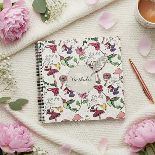 Vintage Floral Hummingbird Pattern Ivory Notebook