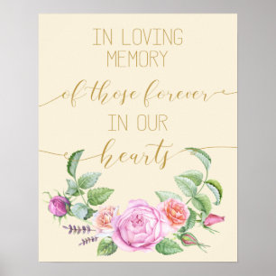 vintage floral in loving memory poster sign