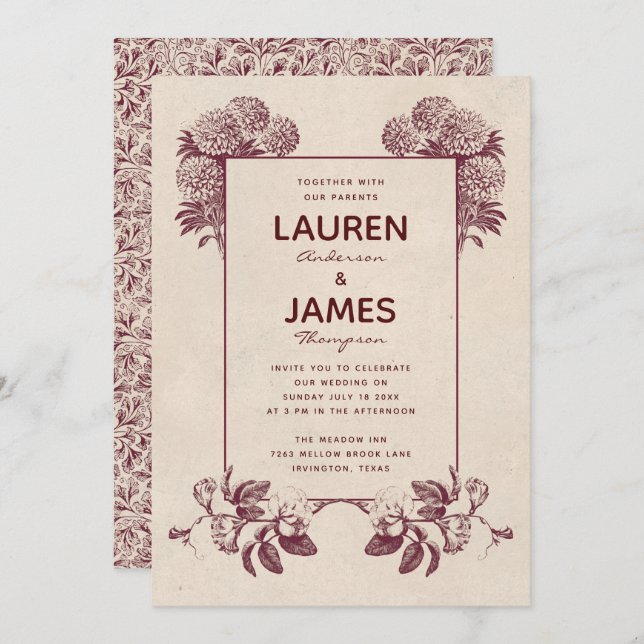 Vintage Floral Invitations I Retro Botanical (Front/Back)