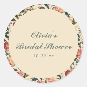 Vintage Floral Ivory Cream Bridal Shower Favor Classic Round Sticker