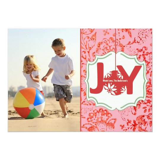 Vintage Floral Joy Christmas photo card