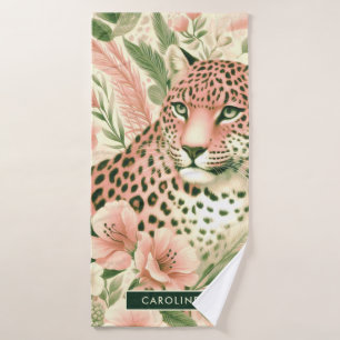 Vintage Floral Jungle Leopard Bath Towel