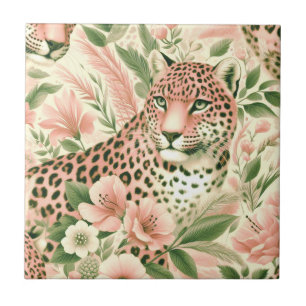 Vintage Floral Jungle Leopard Ceramic Tile