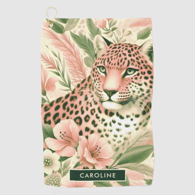 Vintage Floral Jungle Leopard Golf Towel (Front)