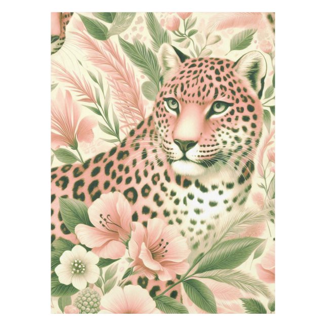 Vintage Floral Jungle Leopard Tablecloth (Front)
