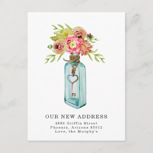 Vintage Floral Key   Moving Announcement Postcard