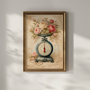 Vintage Floral Kitchen Scale Poster