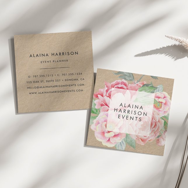 Vintage Floral Kraft Square Business Card (Creator Uploaded)