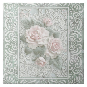 Vintage Floral Lace Art Ceramic Tile