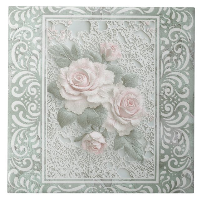 Vintage Floral Lace Art Ceramic Tile (Front)