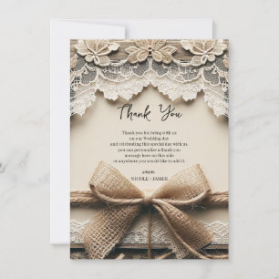 Vintage Floral Lace Burlap Rustic Thank You Invitation