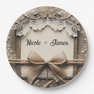 Vintage Floral Lace Burlap Rustic Wedding  Paper Plate