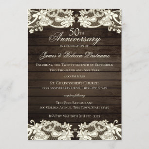 Vintage Floral Lace Rustic 50th Anniversary Invitation