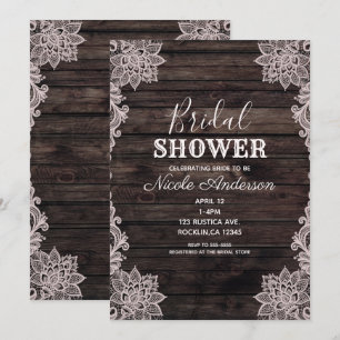Vintage Floral Lace Rustic Wood Bridal Shower Invitation