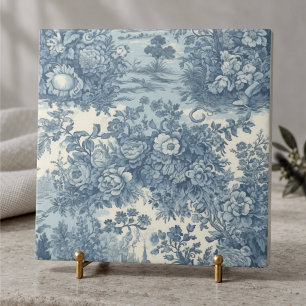 Vintage floral lake Blue toile de jouy monogram Ceramic Tile