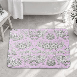 Vintage floral lake pink toile de jouy bath mat
