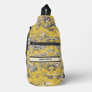 Vintage floral lake yellow toile de jouy monogram sling bag