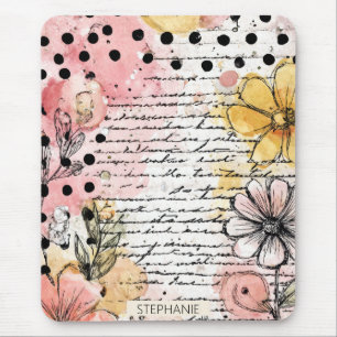 Vintage Floral Letter with Pink & Yellow Flowers Mouse Pad