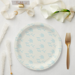 Vintage Floral Light Blue And Cream Pattern Paper Plate