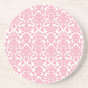 Vintage Floral Light Pink Damask Coaster