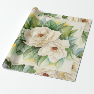 Vintage Floral Magnolia Flowers Watercolor Wrapping Paper