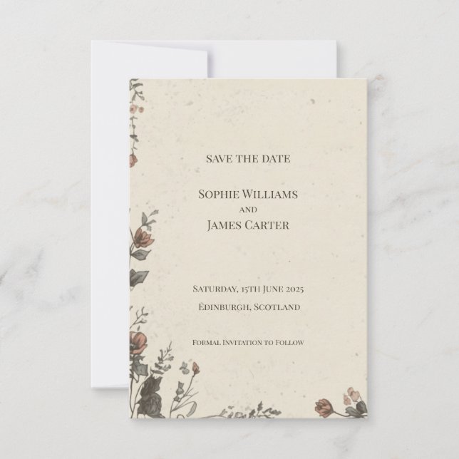 Vintage Floral Magnolia Wedding Save The Date Card (Front)