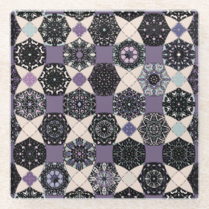 Vintage Floral Mandala: Colourful Seamless Glass Coaster
