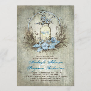 Vintage floral mason jar rustic rehearsal dinner invitation