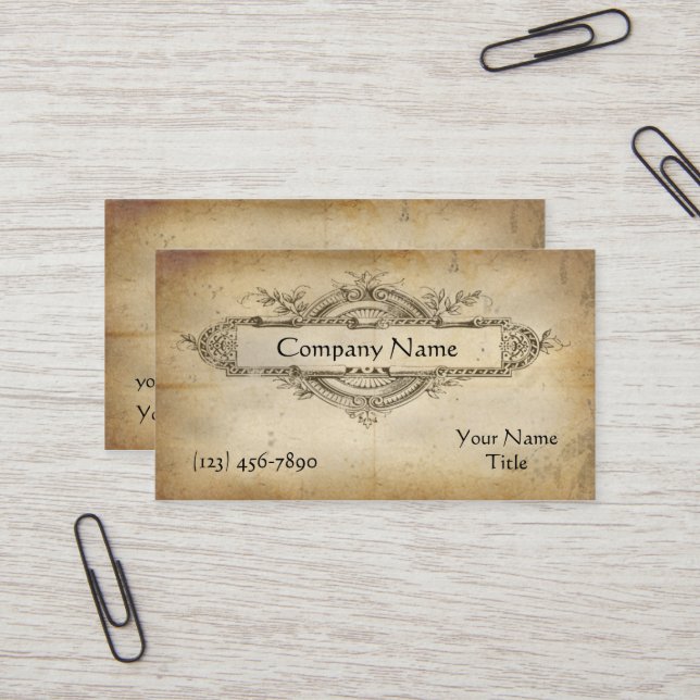 Vintage Floral Medallion Aged Paper Business Card (Front/Back In Situ)