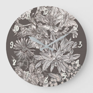 Vintage Floral Modern Ivory & Grey Botanical Chic Large Clock