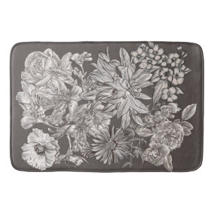 Vintage Floral Modern Ivory Grey Botanical Rustic Bath Mat