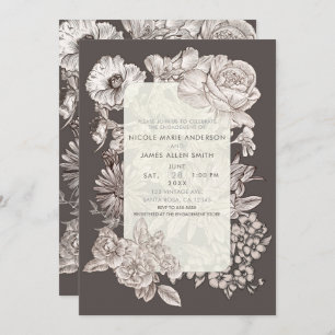 Vintage Floral Modern Ivory & Grey Engagement Invitation