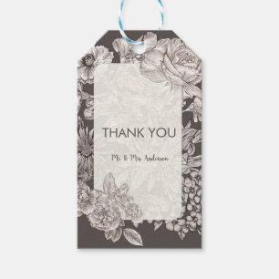 Vintage Floral Modern Ivory Grey Wedding Favour Gift Tags