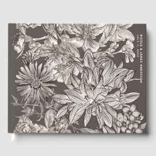 Vintage Floral Modern Ivory & Grey Wedding Guest Book