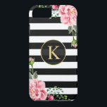 Vintage Floral Monogram Black White Striped iPhone 8/7 Case<br><div class="desc">Decorate your iPhone in Style with this Personalised "Vintage Floral Monogram Black White Striped" unique case! You can customise it with your name or text on this design. If you need further customisation, please click the "Customise it" button and use our design tool to resize, rotate, change colours, add text...</div>