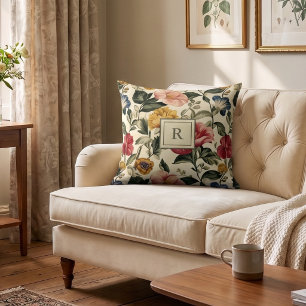 Vintage Floral Monogram Cushion