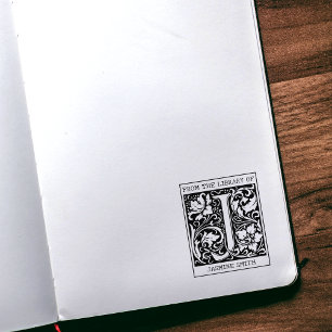 Vintage Floral Monogram Letter J From the Library  Rubber Stamp