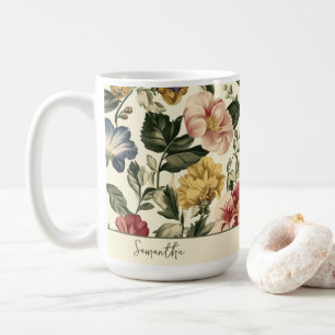 Vintage Floral Monogram Name Coffee Mug