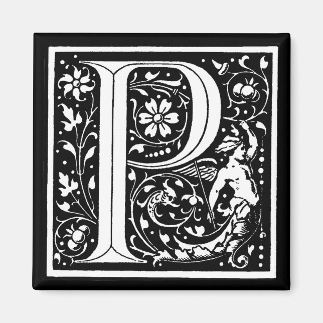 Vintage Floral Monogram ‘P’ – Magnet (Front)