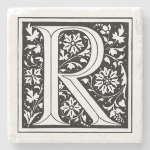 Vintage Floral Monogram ‘R’ Stone Coaster