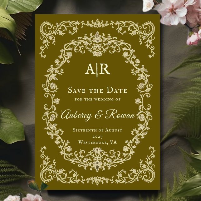 Vintage Floral Monogram Save the Date Invitation (Creator Uploaded)