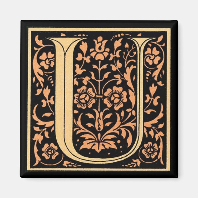 Vintage Floral Monogram ‘U’ - Magnet (Front)