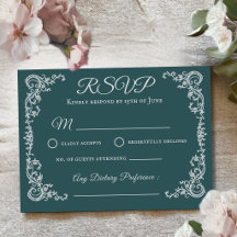 Vintage Floral Monogram Wedding RSVP Card