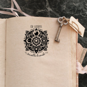 Vintage Floral Moon & Sun Ex libris Self-inking Stamp