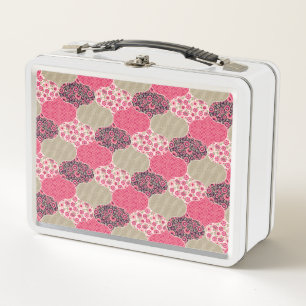 Vintage Floral Moroccan Pattern Pink Metal Lunch Box
