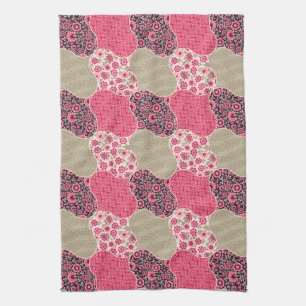 Vintage Floral Moroccan Pattern Pink Tea Towel