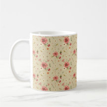 Vintage Floral Mug with Beige Botanical Design
