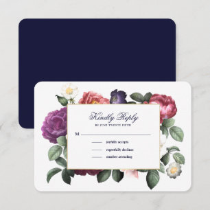 Vintage Floral Navy Blue RSVP Card