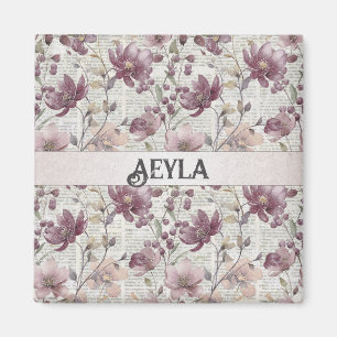 Vintage Floral Newspaper Pattern Magnet