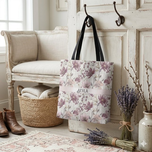 Vintage Floral Newspaper Pattern Tote Bag (Creator Uploaded)